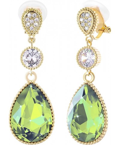 Clip On 18 * 13MM Big Crystal Dangle Non Pierced Earrings for Women Costume Jewelry Aug-Peridot-14K Gold $9.82 Earrings