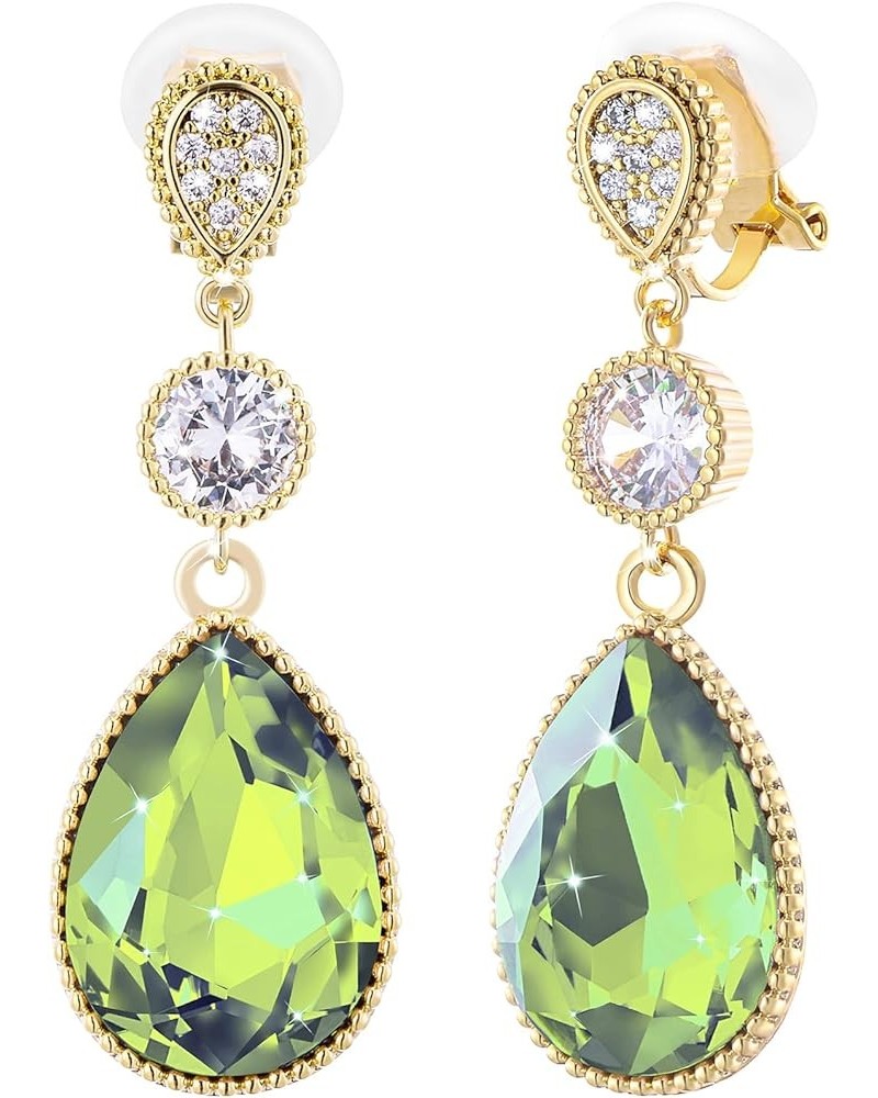 Clip On 18 * 13MM Big Crystal Dangle Non Pierced Earrings for Women Costume Jewelry Aug-Peridot-14K Gold $9.82 Earrings