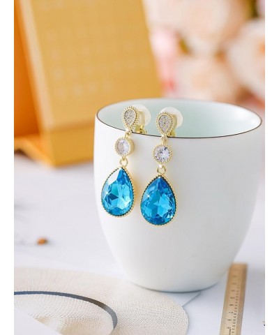 Clip On 18 * 13MM Big Crystal Dangle Non Pierced Earrings for Women Costume Jewelry Aug-Peridot-14K Gold $9.82 Earrings