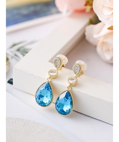 Clip On 18 * 13MM Big Crystal Dangle Non Pierced Earrings for Women Costume Jewelry Aug-Peridot-14K Gold $9.82 Earrings