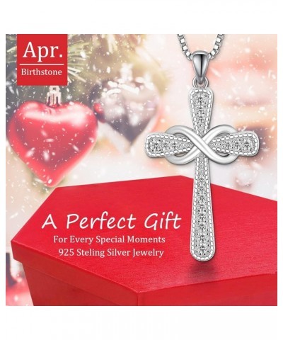 Cross Necklace For Women,925 Sterling Silver Jesus Christian Religious Birthstone Jewelry 2-04-Clear-Apr. $29.06 Necklaces