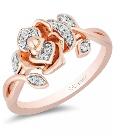 Enchanted Disney Fine Jewelry 14K Rose Gold over Sterling Silver 1/10 Cttw White Round Diamond Belle Rose Ring $96.00 Others