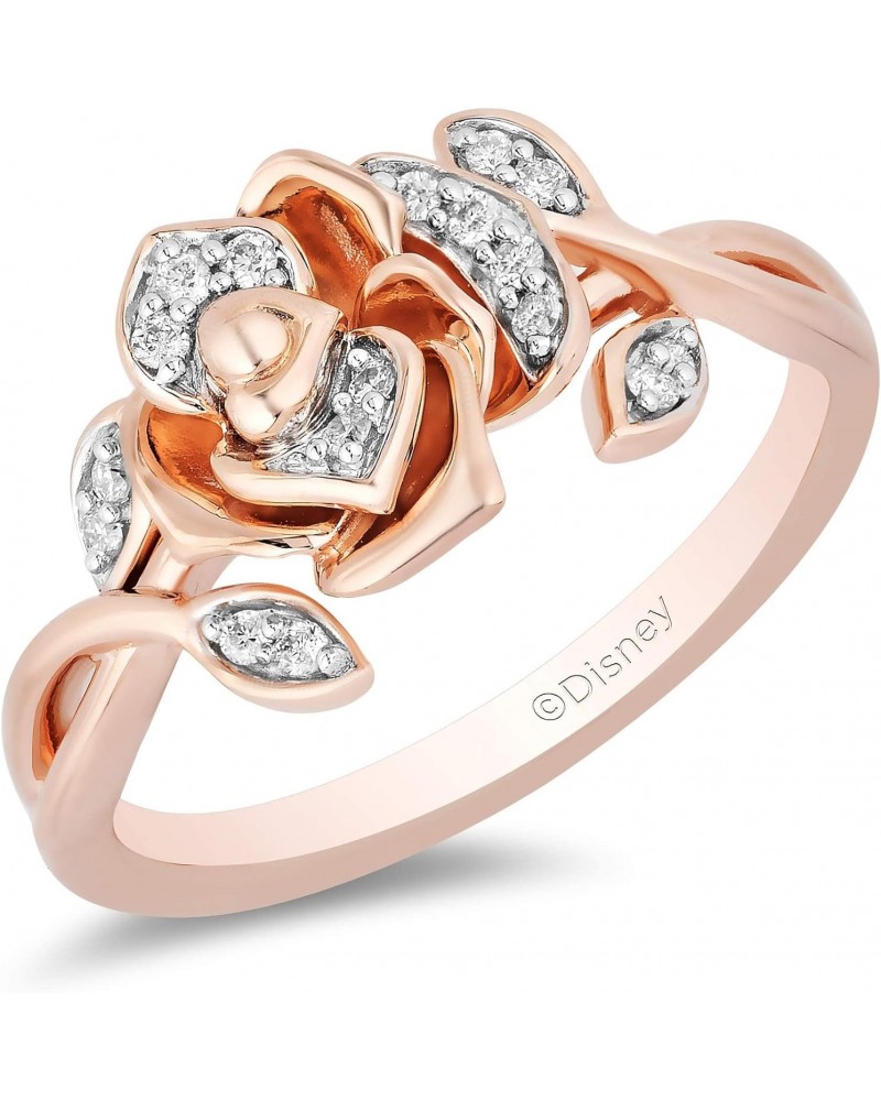 Enchanted Disney Fine Jewelry 14K Rose Gold over Sterling Silver 1/10 Cttw White Round Diamond Belle Rose Ring $96.00 Others