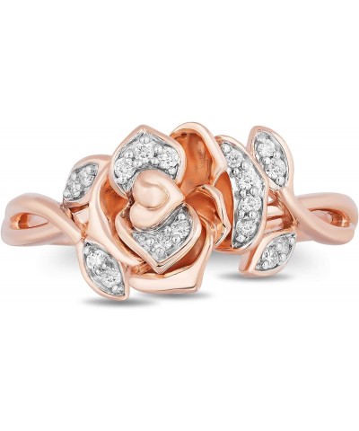 Enchanted Disney Fine Jewelry 14K Rose Gold over Sterling Silver 1/10 Cttw White Round Diamond Belle Rose Ring $96.00 Others