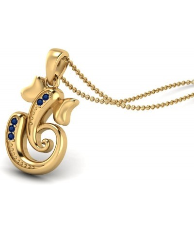 925 Sterling Silver Natural Round Blue Sapphire Gemstone Hindu Religious Ganesh Necklace Men Women Necklace Pendant Gold Verm...