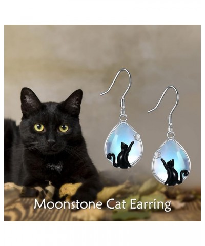 Cat Moon/Moonstone/Pearl Earrings for Women Sterling Silver Crystal Celtic Moon Black and White Cat Irish Jewelry for mom moo...