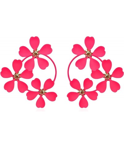 Summer Boho Exaggerate Metal Flower Stud Earrings for Women Girls Flower Round Shaped Earrings with Gold Bud Light Red $6.00 ...