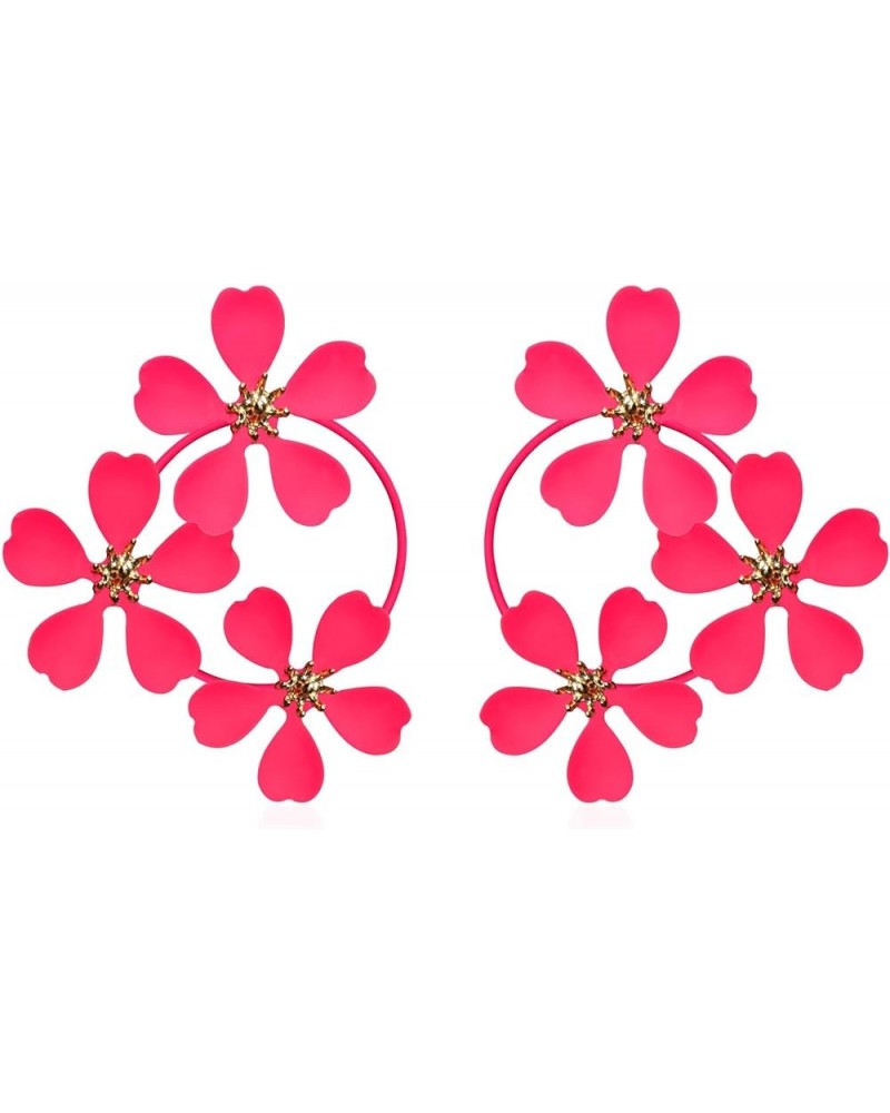 Summer Boho Exaggerate Metal Flower Stud Earrings for Women Girls Flower Round Shaped Earrings with Gold Bud Light Red $6.00 ...