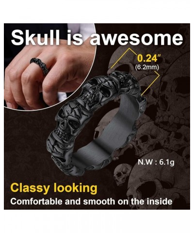 Can Engrave Men Skull Rings, Stainless Steel Statement Biker Rings, Gold Plated/Black-Send Gift Box engrave-skull-black $12.3...