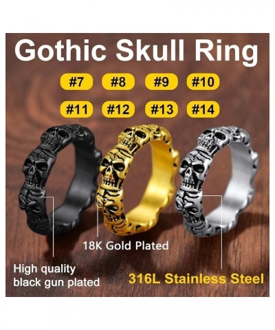 Can Engrave Men Skull Rings, Stainless Steel Statement Biker Rings, Gold Plated/Black-Send Gift Box engrave-skull-black $12.3...