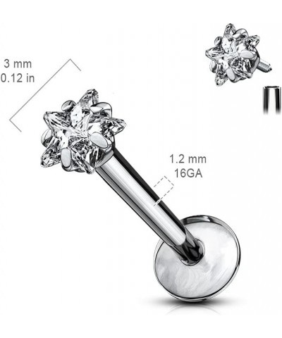 16GA G23 Implant Grade Titanium Prong Set Star Shaped CZ Crystal Internally Threaded Lip Cartilage Stud 6mm Barbell $9.85 Bod...