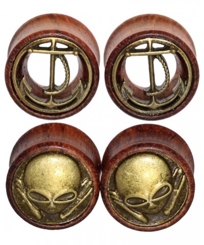 2 Pairs Alien Skull,Anchor Wood Flesh Tunnels Double Flare Ear Stretcher Plugs Gauge 8-20mm 8mm(0g) $9.46 Body Jewelry