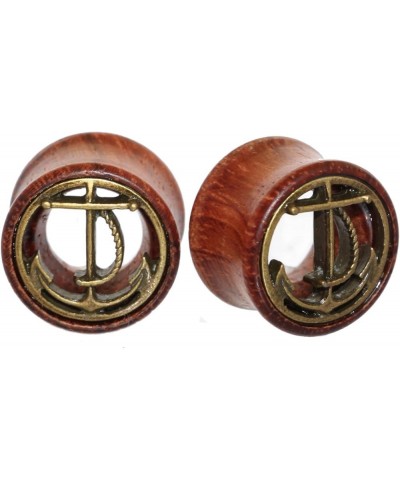 2 Pairs Alien Skull,Anchor Wood Flesh Tunnels Double Flare Ear Stretcher Plugs Gauge 8-20mm 8mm(0g) $9.46 Body Jewelry