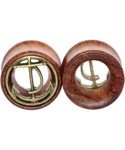 2 Pairs Alien Skull,Anchor Wood Flesh Tunnels Double Flare Ear Stretcher Plugs Gauge 8-20mm 8mm(0g) $9.46 Body Jewelry