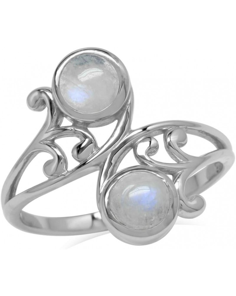 Bezel Set Cabochon Gemstone White Gold Plated 925 Sterling Silver Leaf and Swirl Bypass Ring Moonstone $11.07 Rings