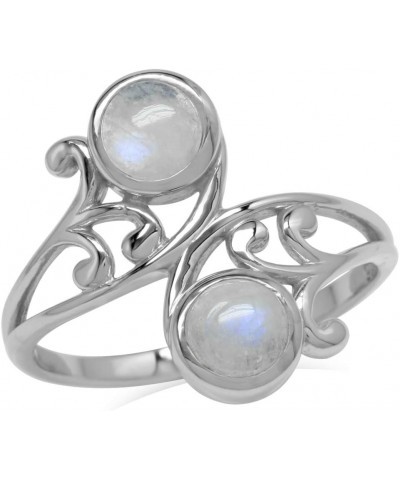 Bezel Set Cabochon Gemstone White Gold Plated 925 Sterling Silver Leaf and Swirl Bypass Ring Moonstone $11.07 Rings