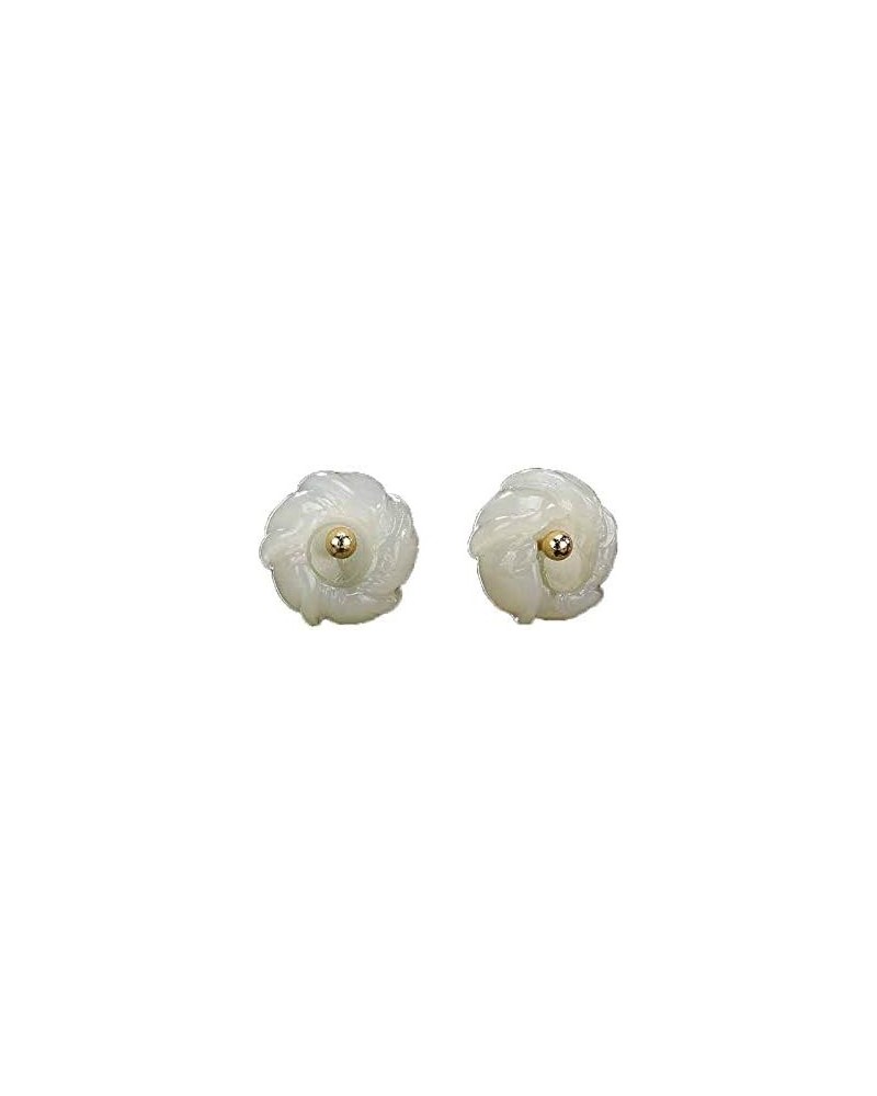 925 Silver Natural Hotan Jade White Jade Inlaid Plum Flower Stud Earrings $24.66 Earrings