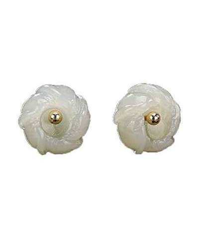 925 Silver Natural Hotan Jade White Jade Inlaid Plum Flower Stud Earrings $24.66 Earrings