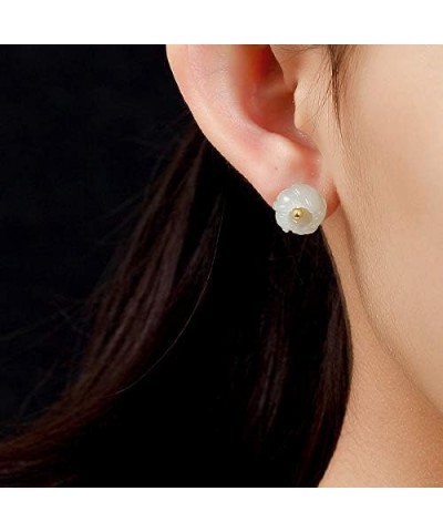 925 Silver Natural Hotan Jade White Jade Inlaid Plum Flower Stud Earrings $24.66 Earrings