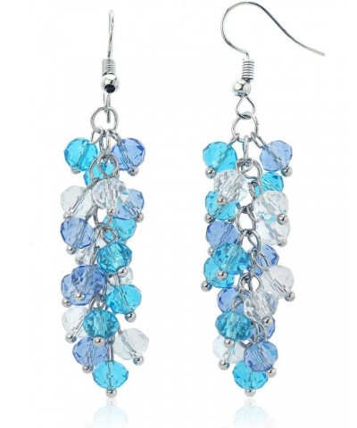 2 Inch Ocean Blue Cluster Faceted Crystal Dangle Hook Earrings For Women 2 Inch $9.68 Earrings