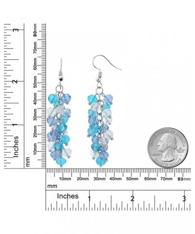 2 Inch Ocean Blue Cluster Faceted Crystal Dangle Hook Earrings For Women 2 Inch $9.68 Earrings