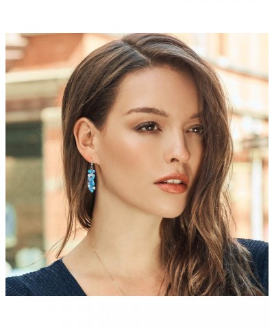 2 Inch Ocean Blue Cluster Faceted Crystal Dangle Hook Earrings For Women 2 Inch $9.68 Earrings