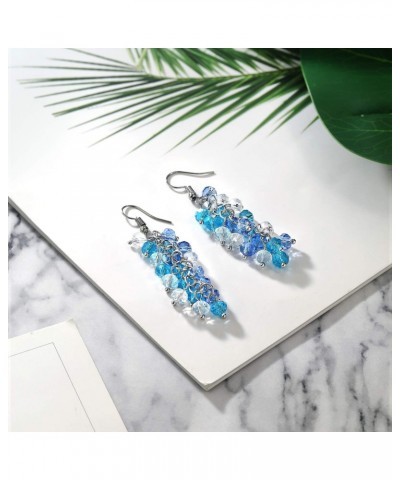 2 Inch Ocean Blue Cluster Faceted Crystal Dangle Hook Earrings For Women 2 Inch $9.68 Earrings