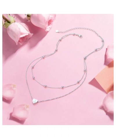 S925 Sterling Silver Disc/Heart Initial Layered Choker Necklace Short Dainty Adjustable Lariat Necklaces for Women Girls J He...