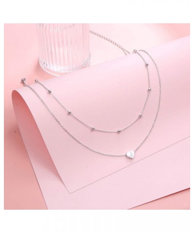 S925 Sterling Silver Disc/Heart Initial Layered Choker Necklace Short Dainty Adjustable Lariat Necklaces for Women Girls J He...