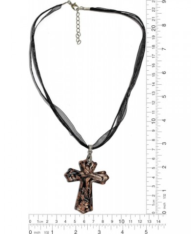 Hand Blown Glass Necklace Religious Cross Gold Black Murano Inspired Pendant $7.50 Necklaces