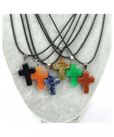 1PCS Natural Stone Pendant Necklace Simple Cross Shape Crystal Stone Necklace Necklace Jewelry (Metal Color : Red Agate) $10....