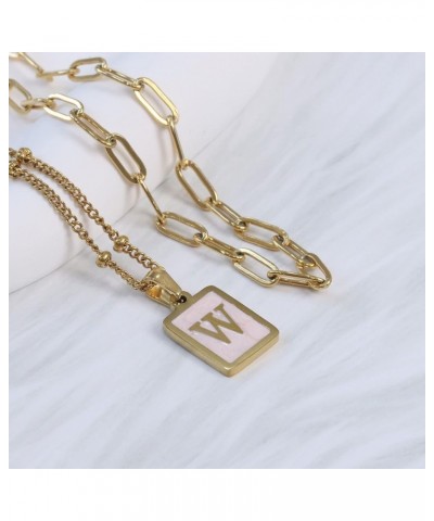 Layered Initial Necklaces for Women 18K Gold Plated Dainty Paperclip Chain Choker Necklace for Her Simple Pink Blue Letter Pe...