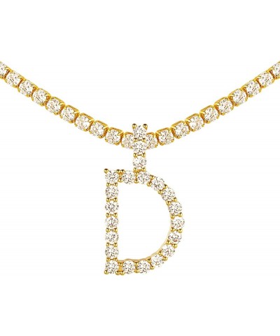 Simulated Diamond Initial Necklace, 18K Gold Plated Cubic Zirconia Tennis Choker Chain 16" with A-Z Alphabet Letter Pendant, ...