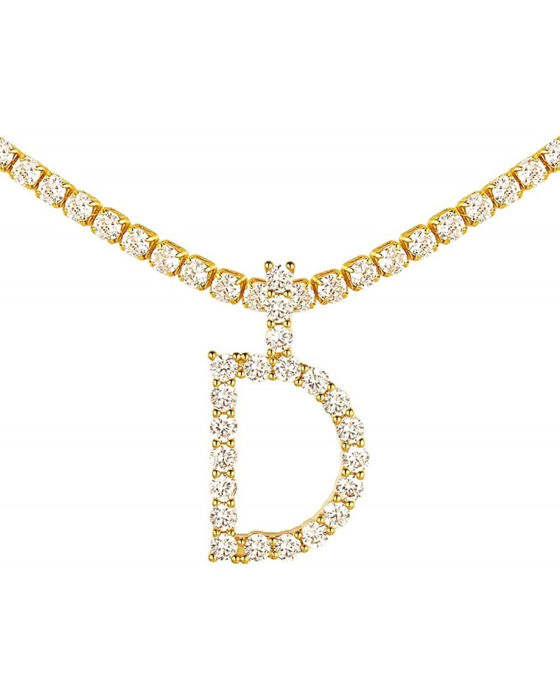 Simulated Diamond Initial Necklace, 18K Gold Plated Cubic Zirconia Tennis Choker Chain 16" with A-Z Alphabet Letter Pendant, ...