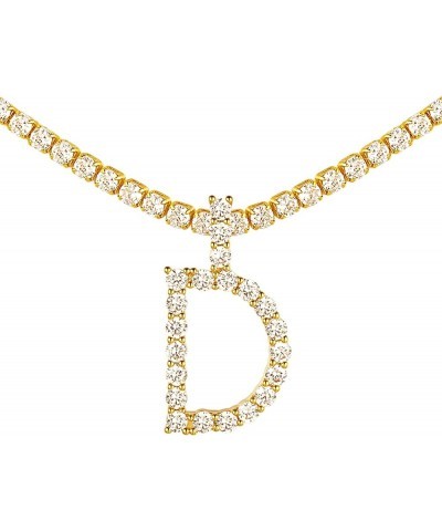 Simulated Diamond Initial Necklace, 18K Gold Plated Cubic Zirconia Tennis Choker Chain 16" with A-Z Alphabet Letter Pendant, ...