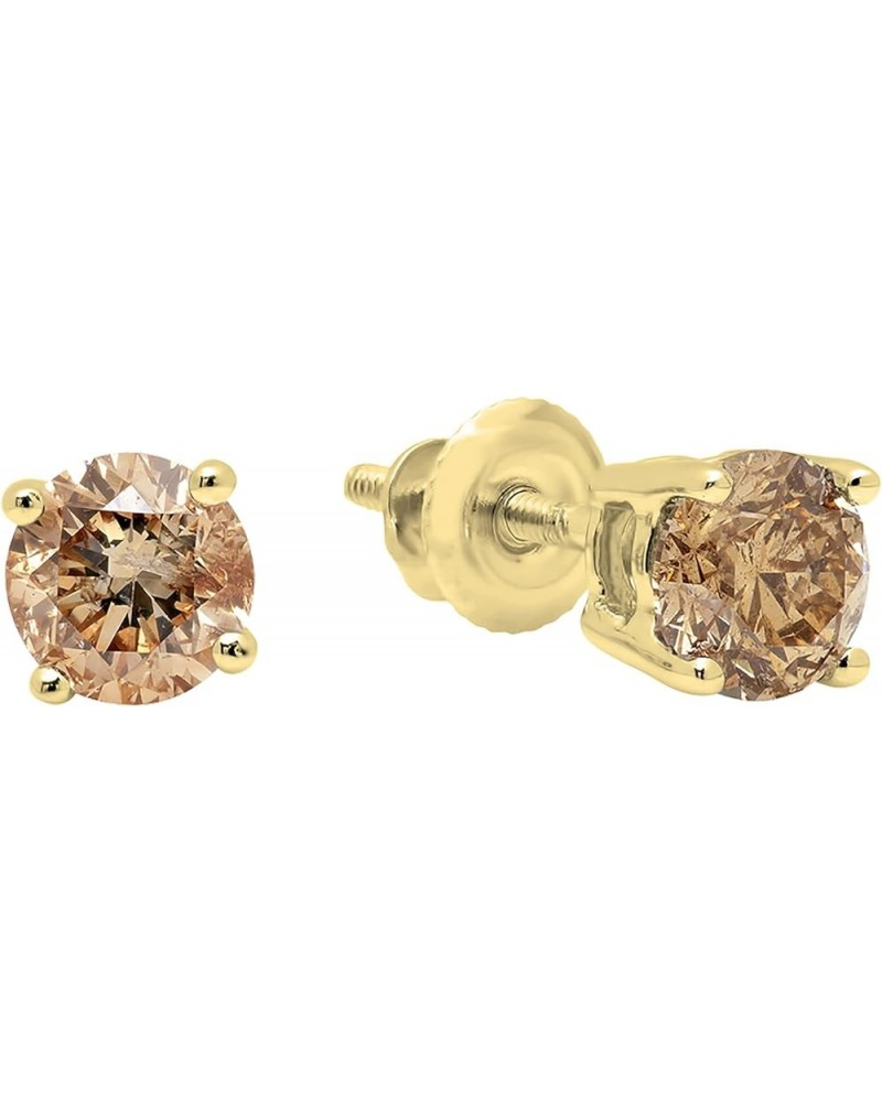 Round Champagne Diamond Classic Solitaire Screw Back Stud Earrings for Women in 10K Gold Yellow Gold 0.50 Carats $96.52 Earrings