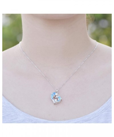 Blue Fire Opal Dolphins/Turtle Necklaces,925 Sterling Silver Dancing Diamond Cubic Zirconia Animal Pendant Necklace blue opal...