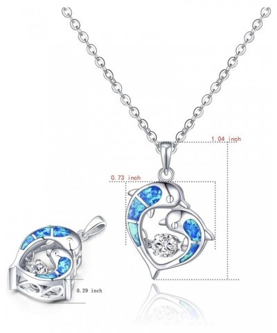 Blue Fire Opal Dolphins/Turtle Necklaces,925 Sterling Silver Dancing Diamond Cubic Zirconia Animal Pendant Necklace blue opal...