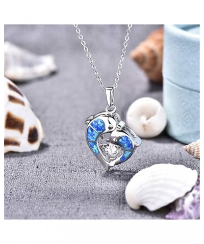 Blue Fire Opal Dolphins/Turtle Necklaces,925 Sterling Silver Dancing Diamond Cubic Zirconia Animal Pendant Necklace blue opal...