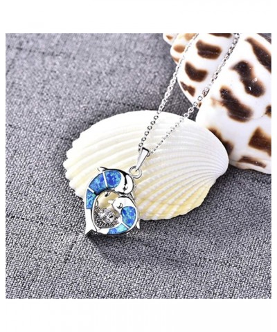 Blue Fire Opal Dolphins/Turtle Necklaces,925 Sterling Silver Dancing Diamond Cubic Zirconia Animal Pendant Necklace blue opal...