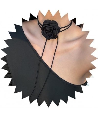 Bohemian Artificial Flower Choker Necklace Big Floral Collar Tie Necklace Vintage Large Rose Neck Chain Long Black Leather Su...