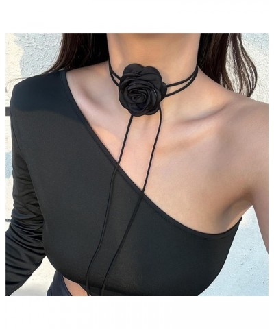 Bohemian Artificial Flower Choker Necklace Big Floral Collar Tie Necklace Vintage Large Rose Neck Chain Long Black Leather Su...