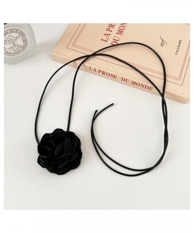 Bohemian Artificial Flower Choker Necklace Big Floral Collar Tie Necklace Vintage Large Rose Neck Chain Long Black Leather Su...