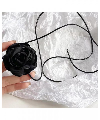 Bohemian Artificial Flower Choker Necklace Big Floral Collar Tie Necklace Vintage Large Rose Neck Chain Long Black Leather Su...