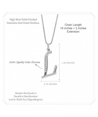 Stainless Steel Waterproof Cubic Zircon Accent Initial A-Z Letter Name Pendant Necklace for Women, Girls L Silver $9.89 Neckl...