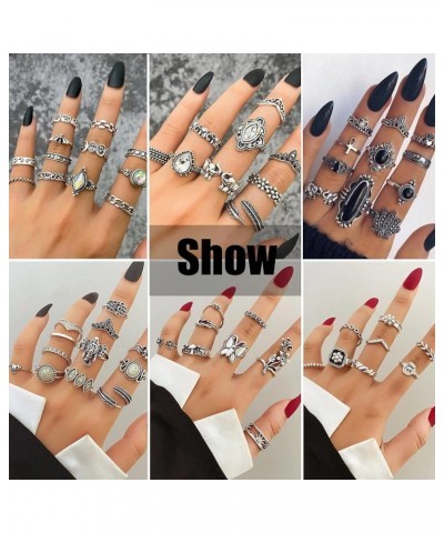 Vintage Silver Knuckle Rings Set for Women Men, Chunky Rings Aesthetic Snake Grunge Stackable Gothic Ring Adjustable Y2K Punk...