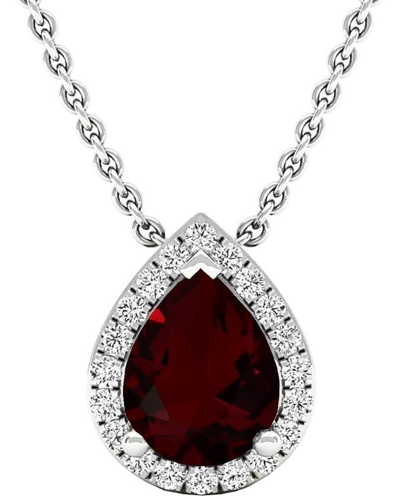 14K 9X7 MM Pear Gemstone & Round White Diamond Ladies Teardrop Pendant (Gold Chain Included), White Gold Garnet $155.66 Neckl...