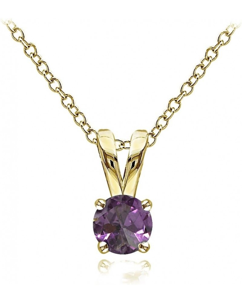 Yellow Gold Flashed Sterling Silver Genuine, Created and Simulated 5mm Round Solitaire Necklace June-Simulated Alexandrite $1...