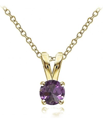 Yellow Gold Flashed Sterling Silver Genuine, Created and Simulated 5mm Round Solitaire Necklace June-Simulated Alexandrite $1...