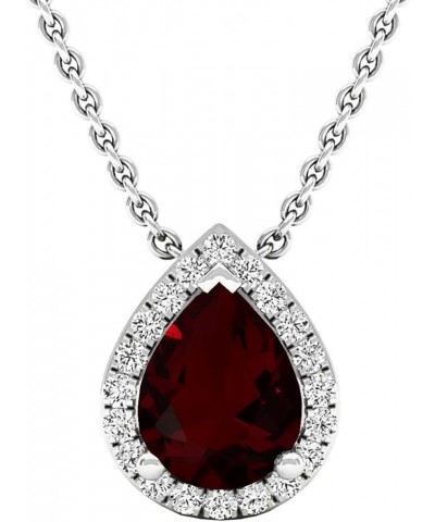 14K 9X7 MM Pear Gemstone & Round White Diamond Ladies Teardrop Pendant (Gold Chain Included), White Gold Garnet $155.66 Neckl...